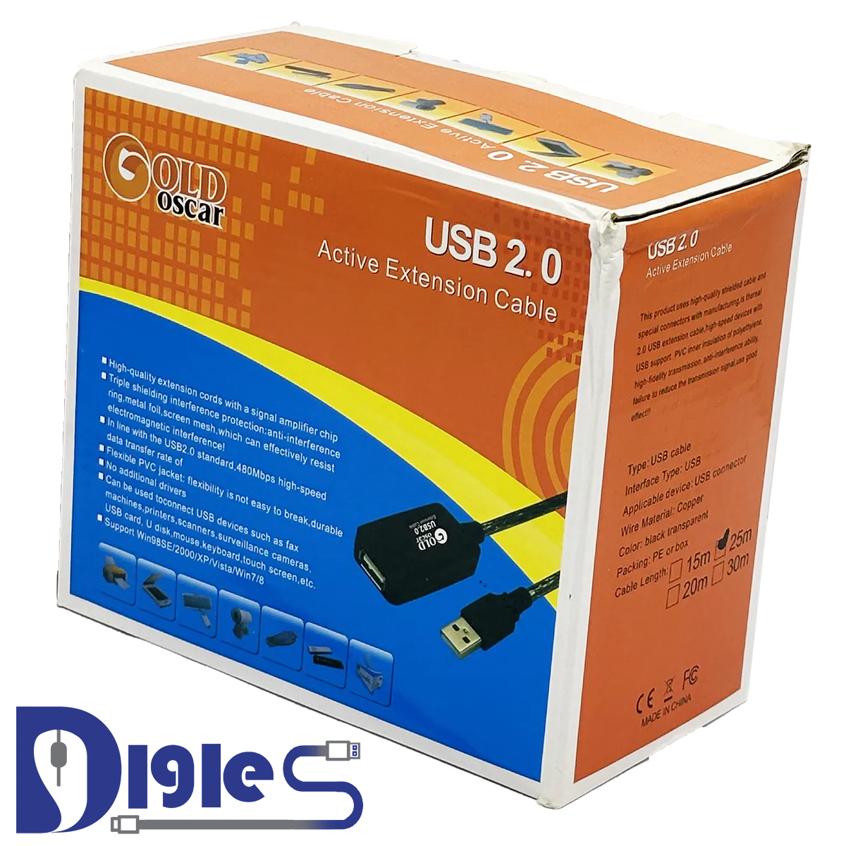 GOLD OSCAR-CABLE LENGTH EXTENSION-USB2.0 کابل افزایش طول USB2.0 گولد اسکار 25 متری