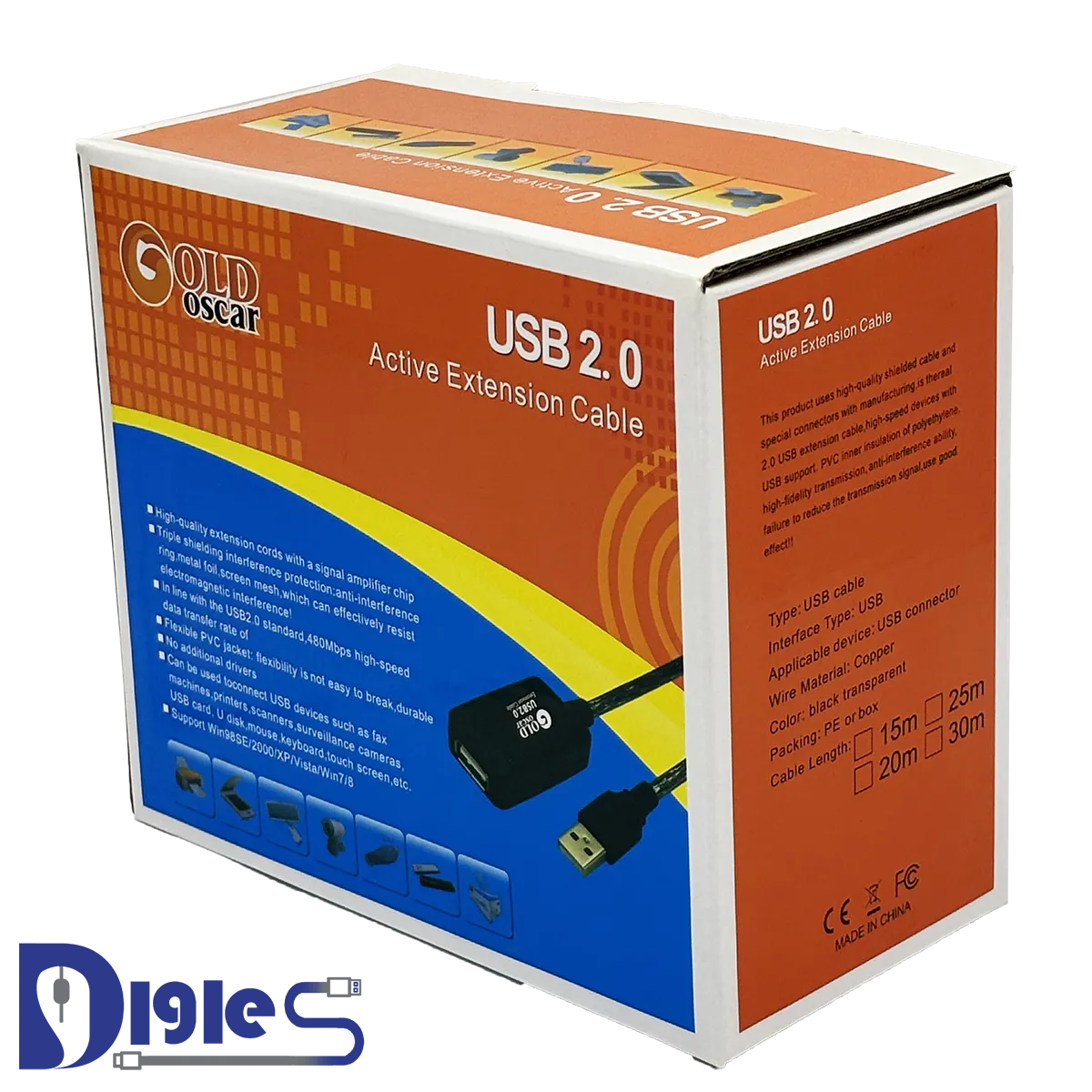 GOLD OSCAR-CABLE LENGTH EXTENSION-USB2.0 کابل افزایش طول USB2.0 گولد اسکار 15 متری